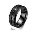 Detailed view of 8mm black titanium ring with frosted surface and polished inner groove - Black / US 6