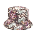 Detail view of the colorful fractal art pattern and stitching on a reversible bucket hat - M (56-58cm) / Purple Orange Fractal Art (1#)