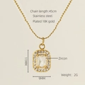 18K gold plated stainless steel necklace with double zircon rectangular pendant detail - Square / White