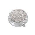 Sparkling diamond-encrusted silver metal pill box with round portable waterproof design - White