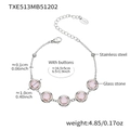 Pink glass stone stainless steel bracelet with five round faceted stones in silver finish - Bracelet Only / Steel-Pink