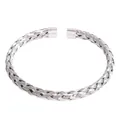Minimalist silver woven titanium steel open bangle bracelet with a sleek C-shaped design - Braided Pattern 1 / Steel
