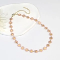 Minimalist daisy necklace with pink enamel petals and golden lobster clasp - Large Flower Necklace / Light Pink