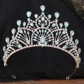 Corona da sposa vintage con lega d'argento, strass bianchi e gemme blu a goccia d'acqua - Argento Spesso Strass Bianco e Verde