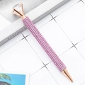 Pink rhinestone ballpoint pen with large crystal diamond top and rose gold finish - 1.0mm Bullet Tip / Light Pink