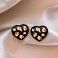 Close-up of vintage heart enamel earrings with abstract pattern on pink silk - 9# Leopard Heart Drip Oil Stud Earrings