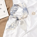 Blue and white Twilly silk scarf with Toile de Jouy nature and astrology patterns - Letter T - Blue White Celestial Astrology