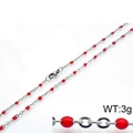 Bohemian silver-tone titanium steel necklace with small red resin beads and lobster clasp - 400mm*2mm / Red