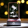Veilleuse en cristal gravée en 3D avec tortues de mer et méduses sur un socle LED - Doubles Tortues de Mer / 5x5x8CM