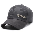 Dark grey camouflage baseball cap with sports embroidery and breathable side metal eyelets - Adjustable / Dark Grey/Gold Embroidery