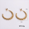 32mm gold woven C-shape stainless steel earrings featuring braided texture and stud closure - Large C-Hoop Woven Earrings (AMLEH133)