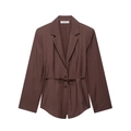 Women's brown long-sleeve blazer suit with a waist-tie belt on a clean white background - XS / Outerwear