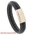 Braided black leather bracelet featuring a gold alloy clasp, measuring 22.5cm in length - 22.5CM / Gold Alloy Clasp