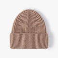 Winter brown ribbed knit beanie hat for men and women with thick warm thermal texture - One Size / Khaki