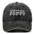 Casquette baseball vintage noire délavée avec broderie blanche World's Best Poppy - Réglable / Noir