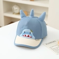 Detail showing cartoon shark embroidery and 3D fin decoration on a blue baby baseball cap - 48cm (5-18 Months) / Blue Shark