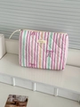 Quilted makeup bag with colorful vertical stripes and pink bow prints in a soft scene - Medium Clutch/Flat Bag / Rose Red Spliced Stripe Bow