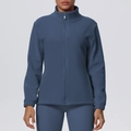 Detail of dark blue fleece jacket showing the high collar and metal zipper texture - S / Navy Blue