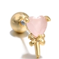 Pink heart crystal earring with gold bow stud and ball back for women's cartilage - Pink Heart Bow (EGD0048)