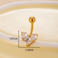 Golden belly button ring with cubic zirconia bow design and size dimensions - 1#-Gold Tone Heart Zirconia (HSPJ0143)