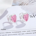 Pink heart-shaped gemstone earrings in silver S925 finish for a sweet elegant style - Heart-shaped Zircon Earrings [pink Diamond] Led-87