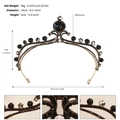 Close-up detail of vintage gold alloy crown with black rhinestones and product dimensions - J3120 Black Gold