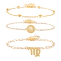 Three-piece golden Virgo constellation bracelet set with minimalist link and charm designs - Virgo