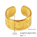 Detailed close-up of wide gold stainless steel ring with smiley and star relief - Wide Face Smiley Star Style (Y034) / Gold