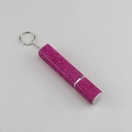 Detailed close-up of rose red rhinestone encrusted perfume bottle keychain with metal ring - Rose Red