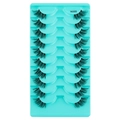 Close-up of 10 pairs of natural thick false eyelashes on a turquoise YK305 display tray - Crisscross Volume Style (YK305)