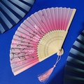 Pink cherry blossom folding fan with purple gradient and delicate hollow bamboo ribs - Pink Purple Gradient Cherry Butterfly