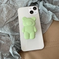 Mint green matte bear collapsible cell phone grip stand for back of white smartphone - Transparent Stand / Grass Green 3D Bear