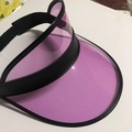 Purple transparent PVC sun visor hat with black elastic headband and trim detail - Pink-Black Elastic Band
