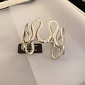 Polished silver textured open cuff bracelet with minimalist wavy geometric design - High Polish Wave Surface Style (24#)