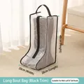 Tall boot storage bag with transparent white mesh and black handle for shoe protection - Tall Boot Bag Black Border