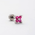 Silver titanium steel stud earring with four pink gemstones in a clover design - Pink Gemstone Four Leaf Clover Style (A09-5#)