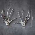 Aged bone white Halloween skeleton hands, pair of plastic props measuring 18cm by 17cm - Small Witch Hands
