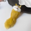 Cute yellow and white plush fox keychain with fluffy tail and durable metal ring - Light Coffee