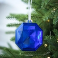 Blauwe ruitvormige kunststof kerstboomversiering van 10x9x4 cm met wit lint - Klein / Koningsblauw
