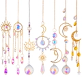 Set of 6 golden crystal suncatchers with lotus moon and evil eye prism pendants - Full Set of 7 Pcs