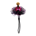 Detail of pet party hat with black mesh, gold glitter pompom, and adjustable chin strap - Oversized Colorful Star Lace Hat