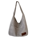 Minimalist grey corduroy hobo tote bag with a crescent shape and textured finish - Gray