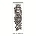 Waterproof full arm temporary tattoo featuring detailed lion, owl, and wolf sketches - WD-034/Crown Lion Owl Wolf