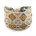 Elastic wide headband featuring olive and orange bohemian geometric African prints - Style 117