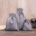 Dark gray linen drawstring jewelry pouches in three sizes with rustic texture - Silver Gray