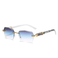 Fashion rimless sunglasses with gradient blue lenses and gold marble pattern temples - Gold Frame Blue Gradient Lens White Marble Temple