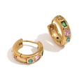 Golden geometric earrings with colorful stones and star accents on a white base - Geometric Waterdrop Zirconia Hoops - Gold - Multicolored