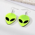 Neon green acrylic alien skull earrings with black eyes and silver metal hooks - Fluorescent Yellow (Silver Hook)