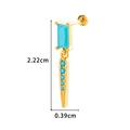 Golden geometric earrings with blue zircon stones and dangling conical pendant design - Gold Blue