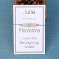 June birthstone Moonstone irregular stone bracelet with silver beads on grey cord - June/Moonstone